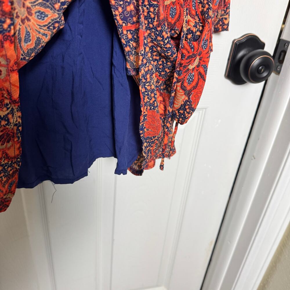 Free People Floral Paisley Mini Dress Surplice Long Sleeve Boho Festival - Picture 7 of 12